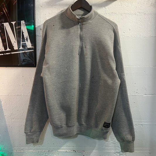 Vintage Russell Athletic Distressed Quarter Zip Sweatshirt - Made In USA - Size XL - Light Heather Grey