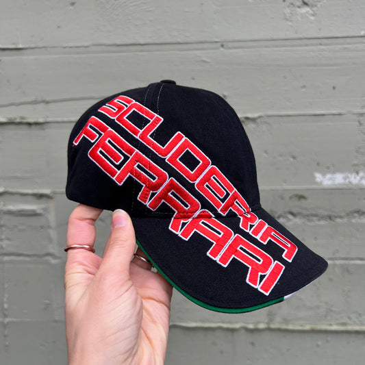 Vintage 2000's Embroidered Scuderia Ferrari Velcro Strap Back Baseball Hat - One Size Fits All - Black/Red/White/Yellow/Green