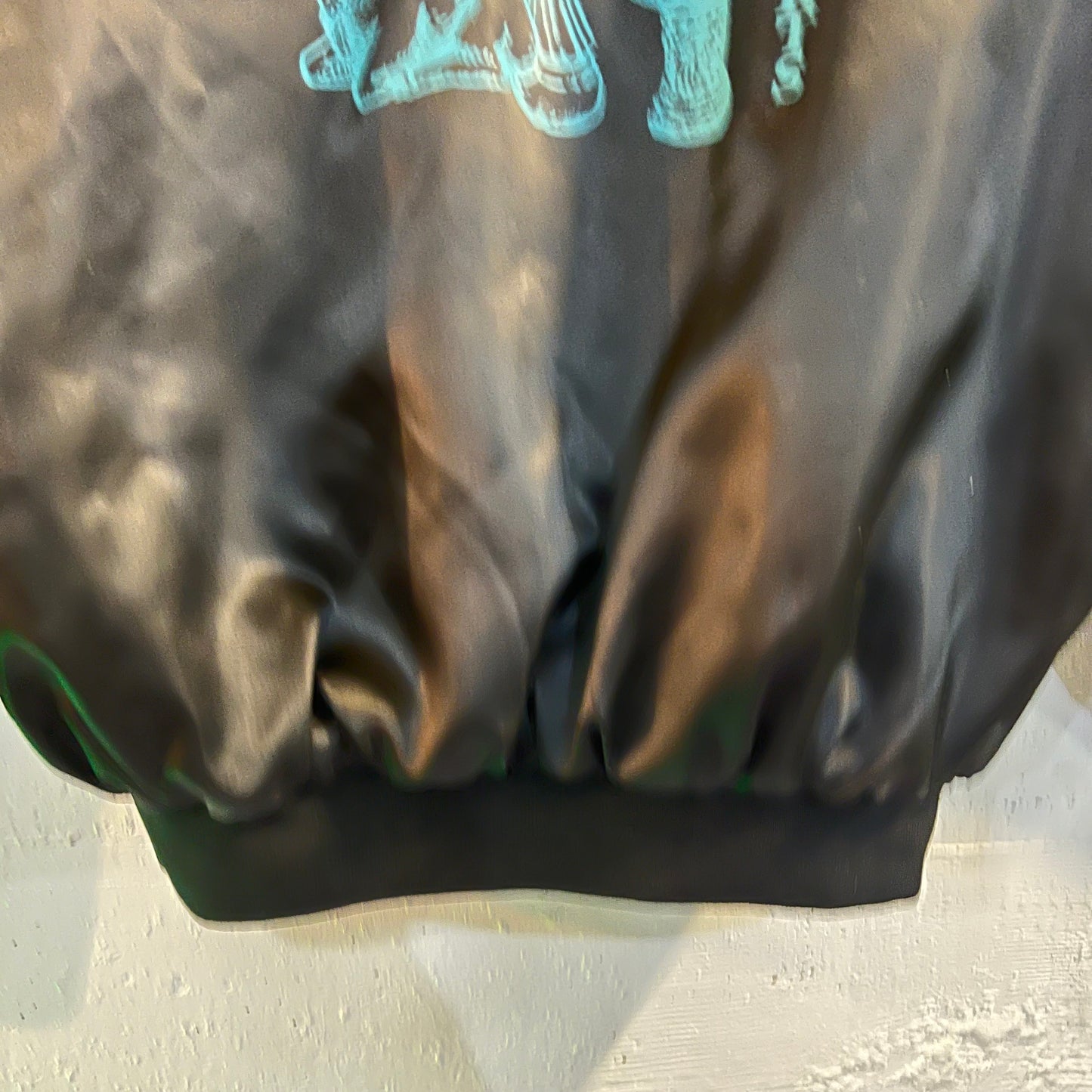 Vintage 1980's Union Made Satin Bomber Jacket - Size Large - Made In USA - Black/Turquoise