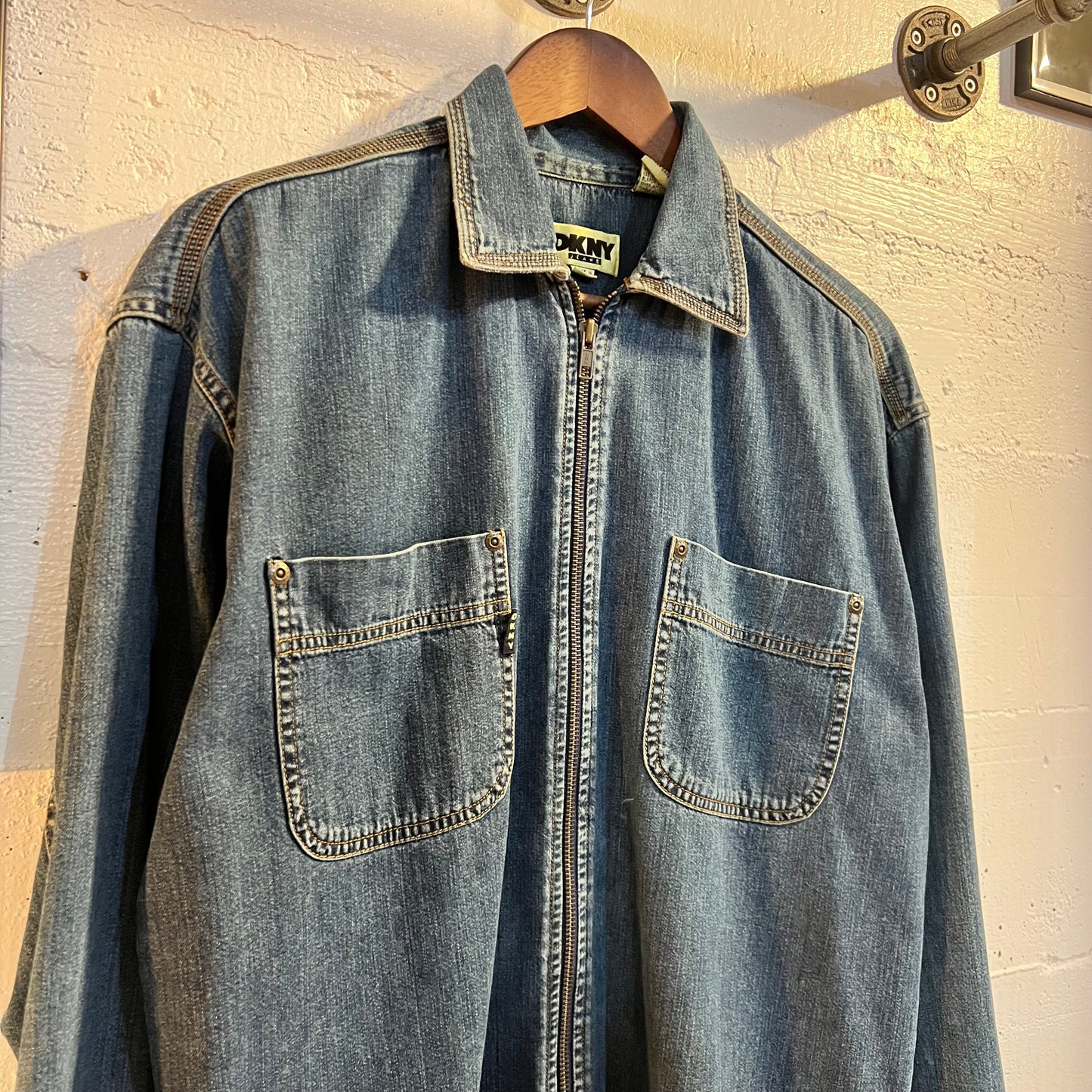 Vintage 90's DKNY Zippered Denim Shirt - Size Small - Denim/Indigo