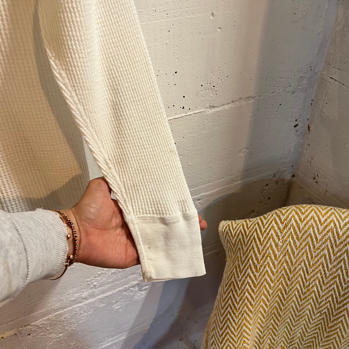 Vintage 60’s/70’s Distressed Kmart Waffle Knit Long Sleeve Shirt - Size Medium - Made In USA - White