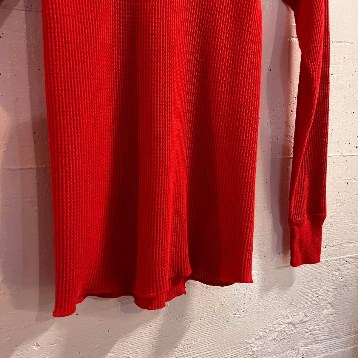 Vintage 80's JCPenney Waffle Knit Long Sleeve Thermal Shirt - Size Youth XL - Made In USA - Cotton/Poly Blend - Red