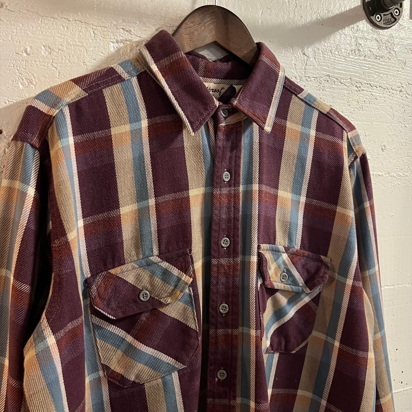 Vintage 80’s Frostproof Plaid Cotton Flannel Shirt - Size XL - Made In USA - Purple/Blue/Tan/White