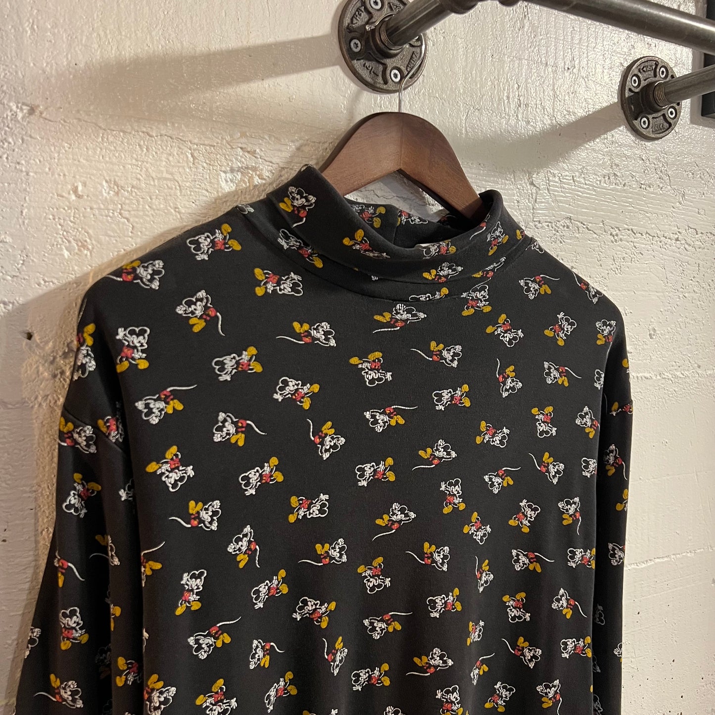 Vintage 80’s Disney Mickey Mouse All Over Print Long Sleeve Turtle Neck Shirt - Size Small - Black/White/Red/Yellow