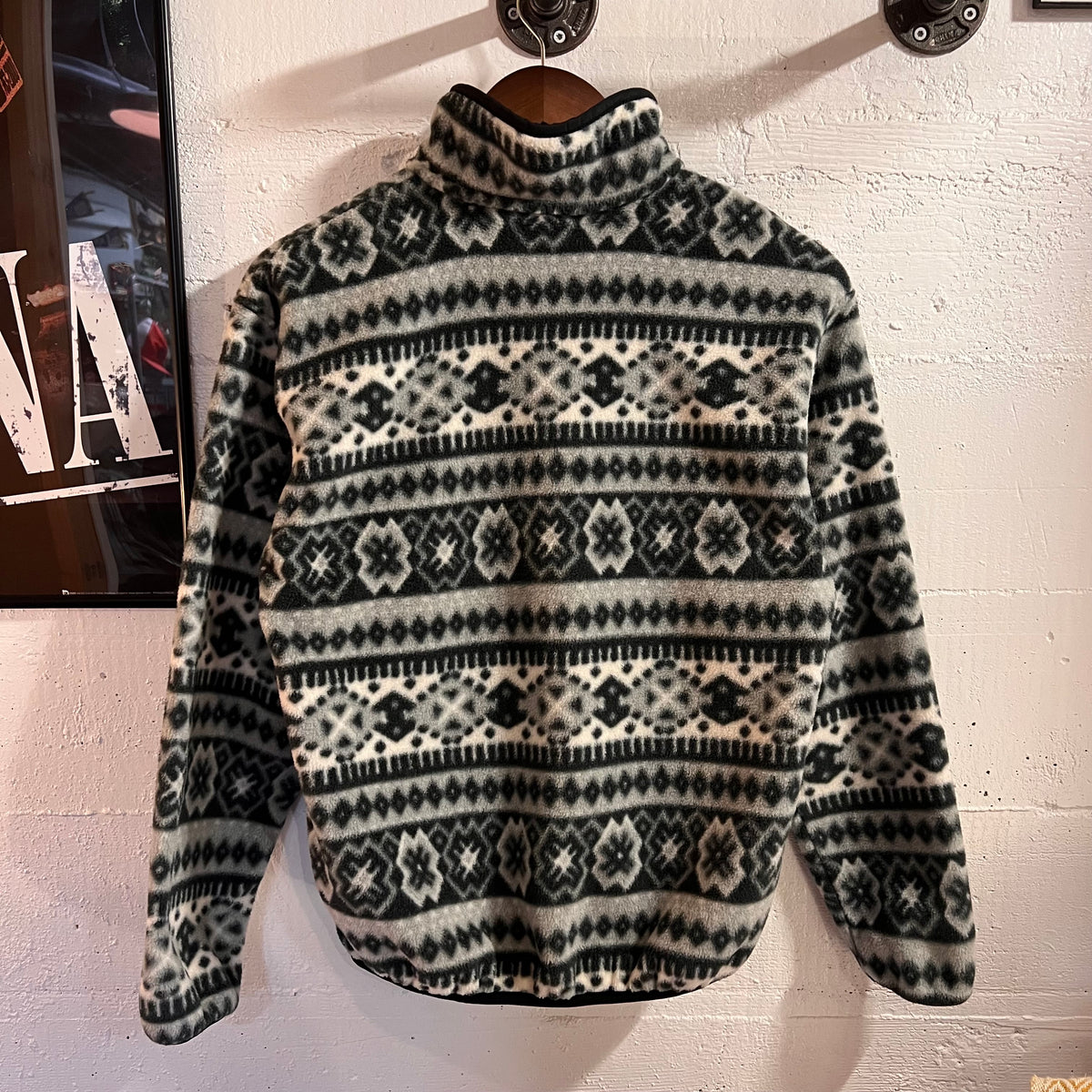 Vintage 90’s Dead-Stock L.L.Bean 1/4 Snap Pullover Fair Isle Fleece Jacket - Size Women’s Small - Made In USA - Black/Grey/Off White