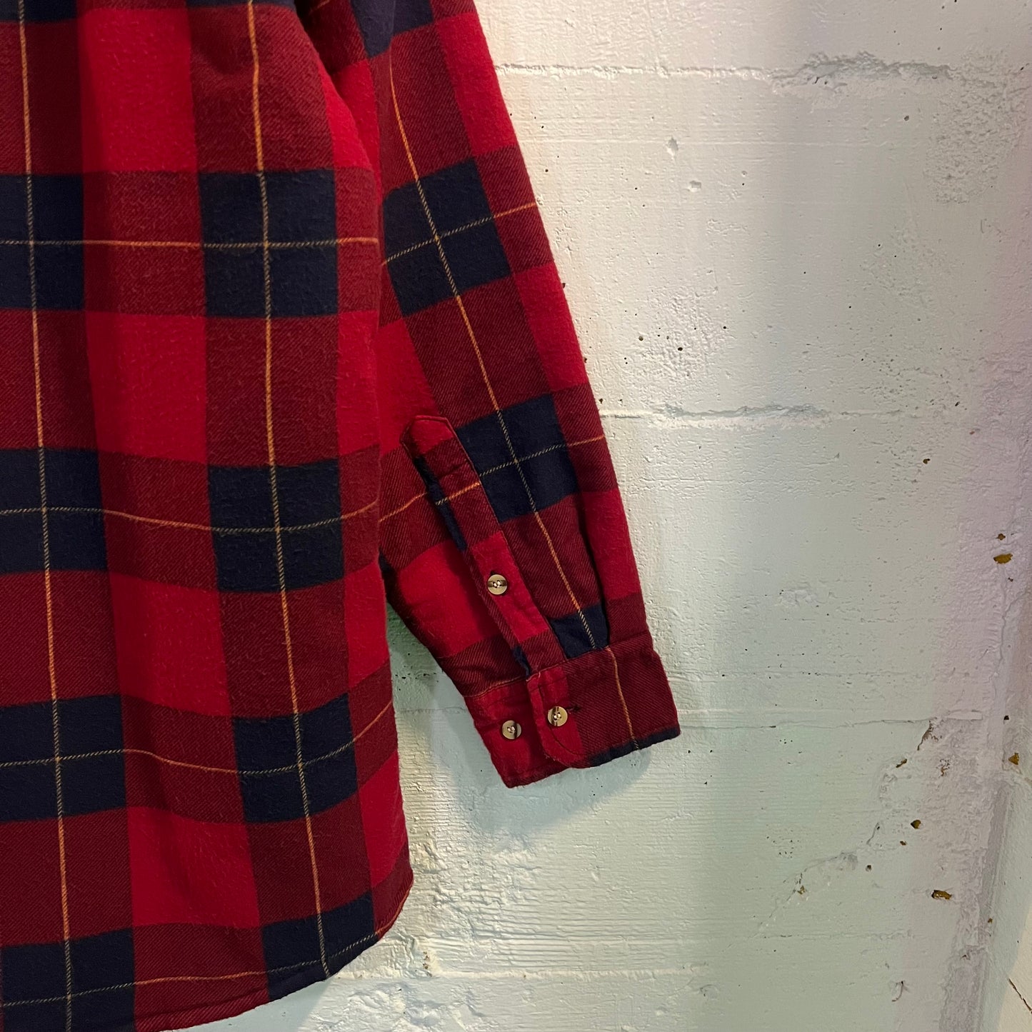 Vintage 90's Quilted Heavyweight Plaid Flannel Overshirt - Size Large - Maroon/Navy Plaid