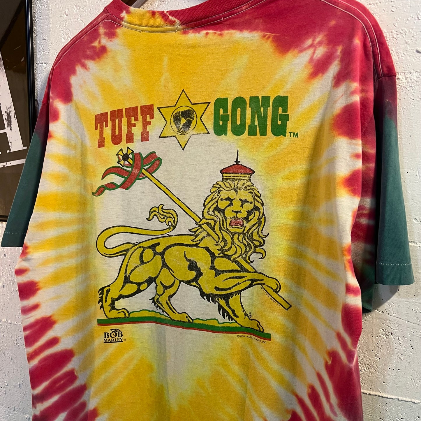 Vintage 90's Bob Marley Tuff Gong Single Stitch Tie Dye Rap T-Shirt - Size XL - Made In USA - Red/Green/Yellow-