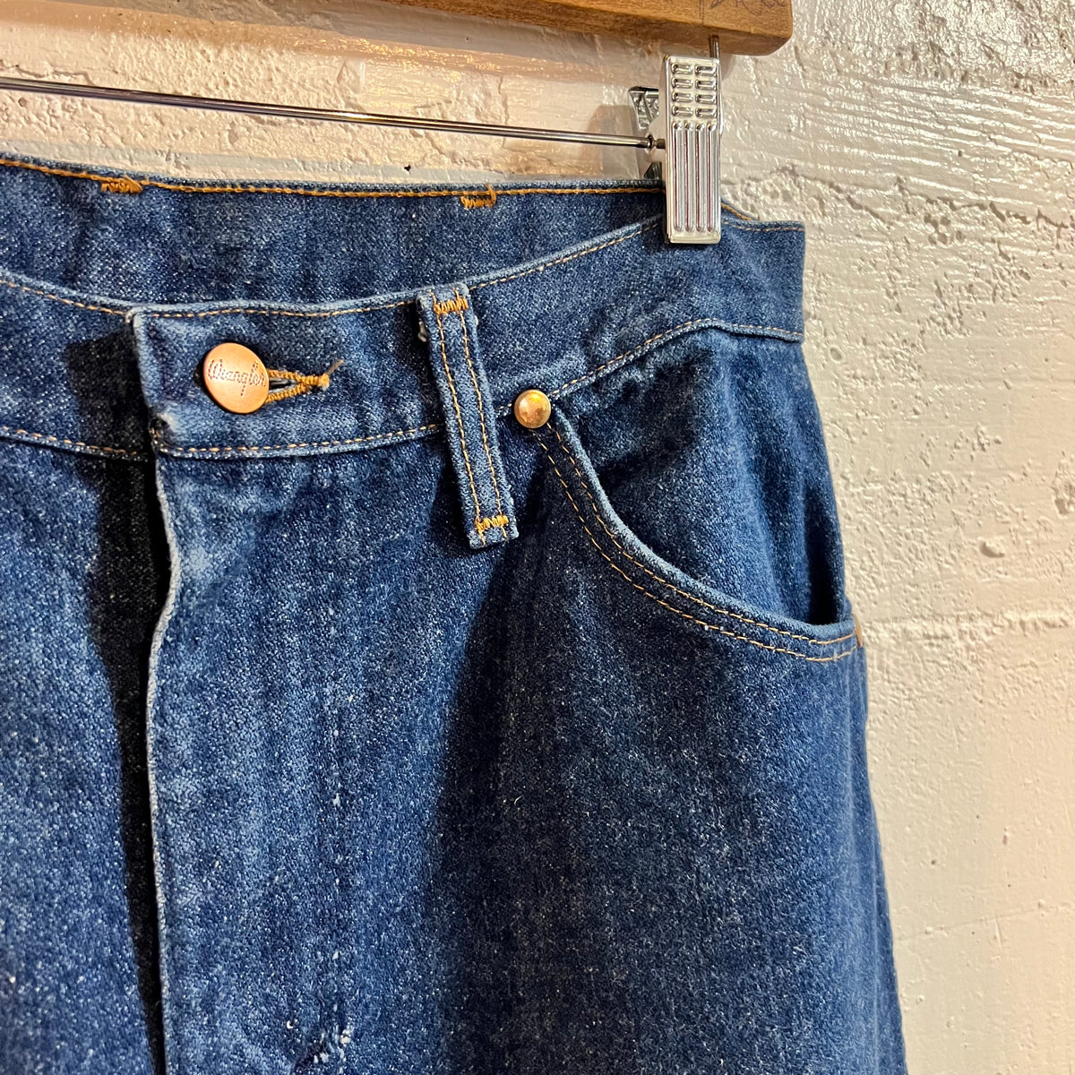 True Vintage 1970's Wrangler 13MWZ Cowboy Cut Dark Wash Indigo Denim Jeans - Size 32 (29" x 32") - Made In USA - Ideal Zipper