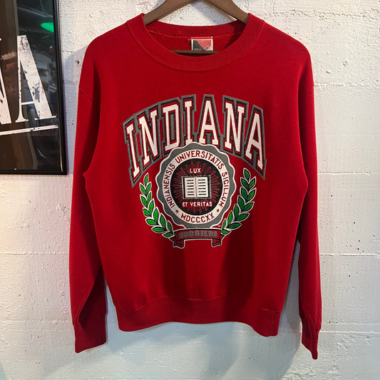Vintage 80's University of Indiana Hoosiers 'Crest' Crewneck Sweatshirt - Size Medium - Made In USA - Red/Multi