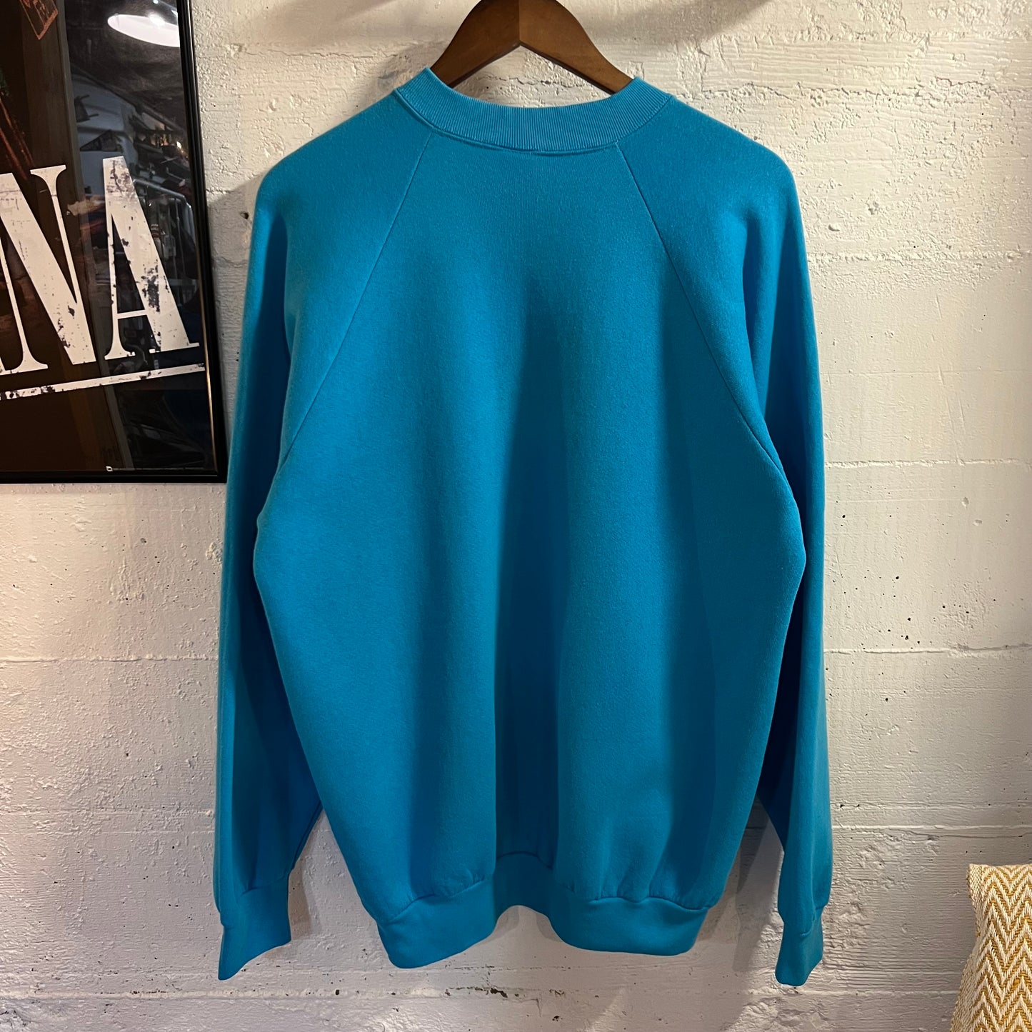 Vintage 90’s Boston Massachusetts Puff Print Raglan Sleeve Crewneck Sweatshirt - Size XL - Made In USA - Blue/White/Red