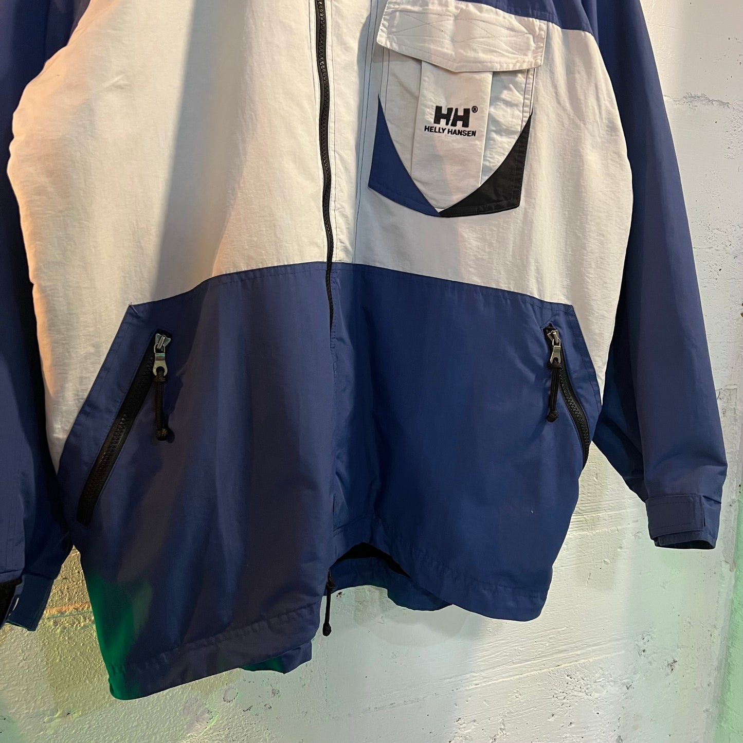 Vintage 90's Helly Hansen Advance Fleece Lined Full Zip Rain Jacket - Size XXL - Blue/White/Black