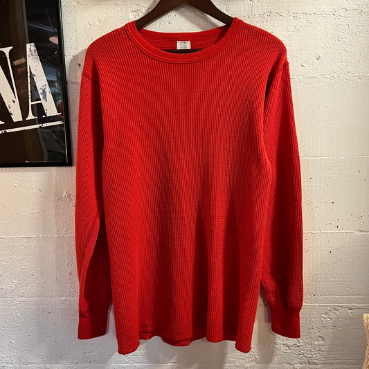 Vintage 80's J.E. Morgan Red Waffle Knit Thermal Shirt - Size XL - Made In USA - Cotton/Poly Blend
