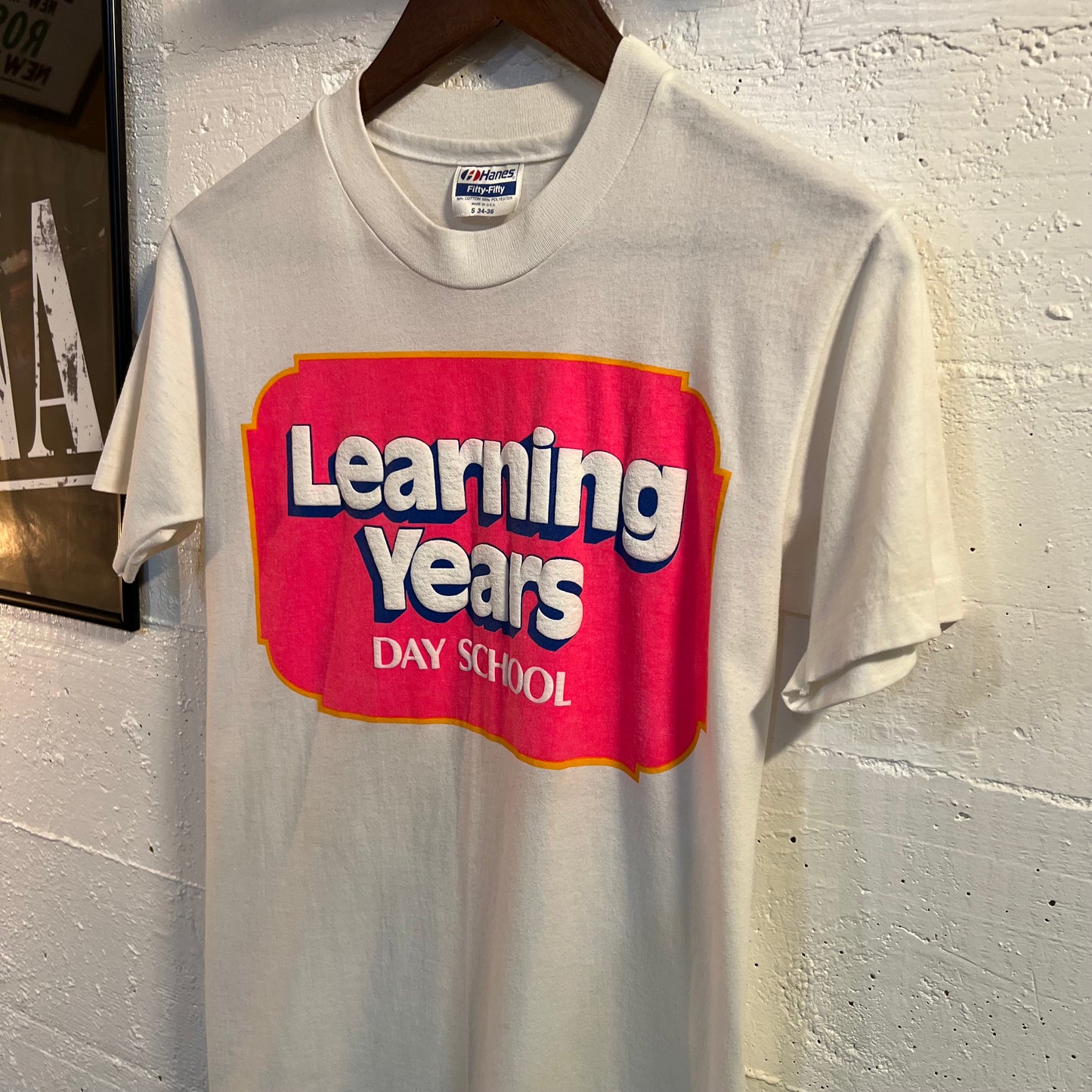 Vintage 80’s Learning Years Day School Single Stitch T-Shirt - Size Small - Made In USA - White/Multi