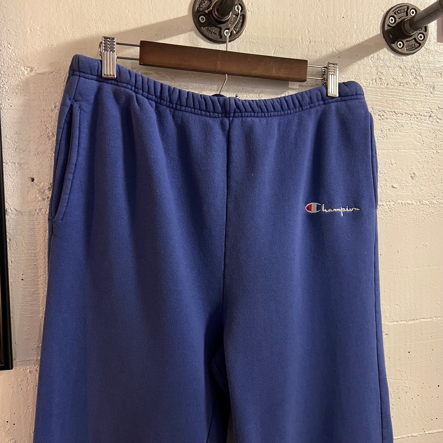 Vintage 80’s Embroidered Champion Heavyweight Sweatpants - Size Large - Made In USA - Royal Blue