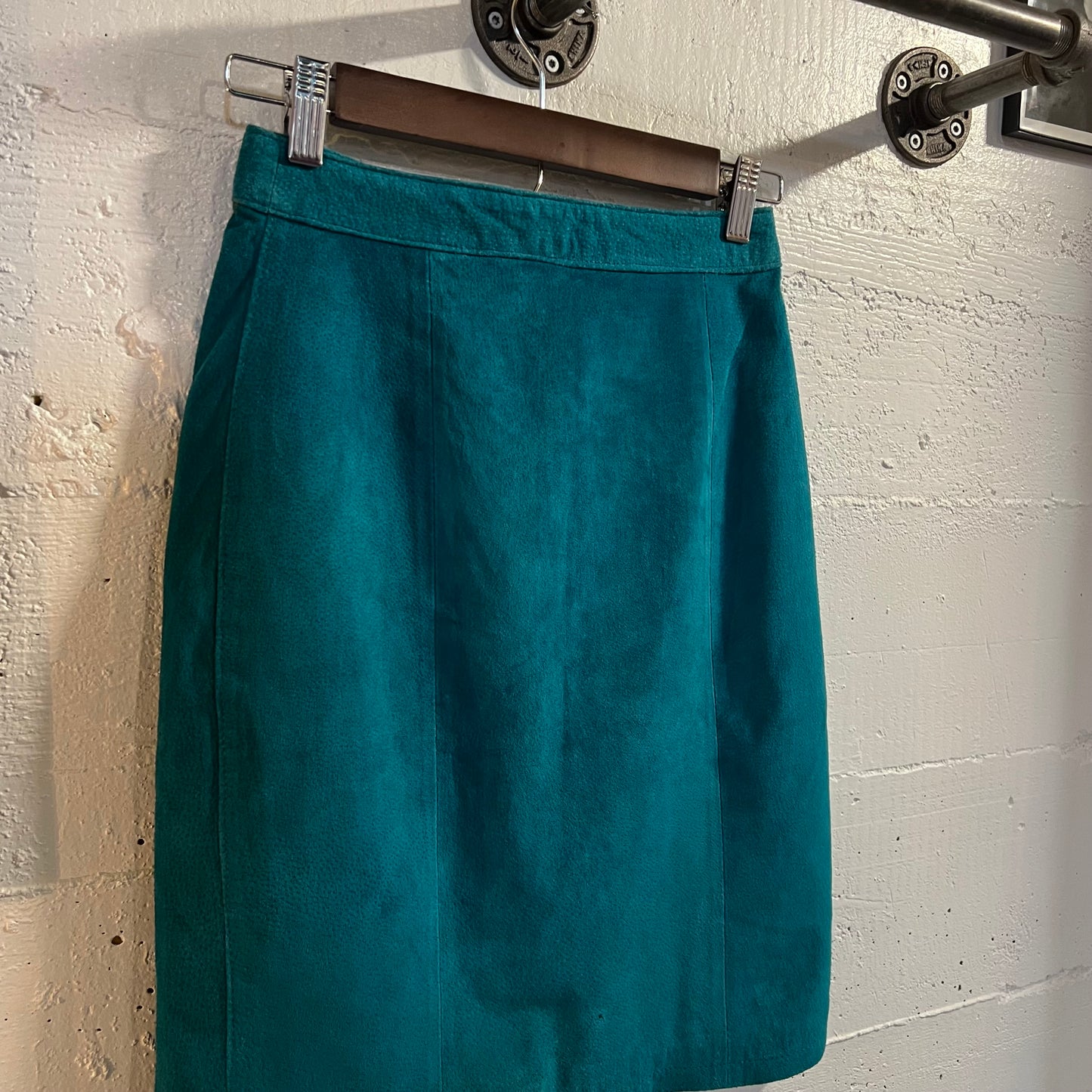 Vintage 90's Turquoise Suede Leather Mini Skirt - Size 3/4 - Blue/Turquoise