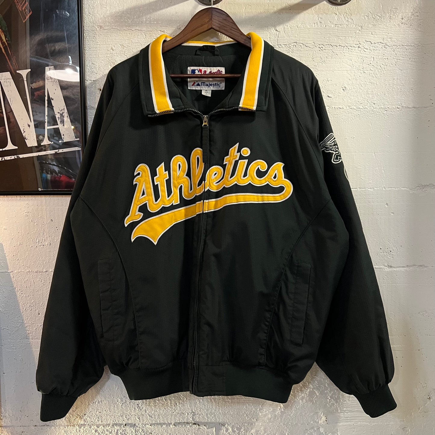 Vintage 90's Oakland Athletics Majestic Authentic Zip Up Jacket - Size XL - Green/Yellow
