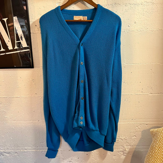 Vintage 70’s/80’s The Fox Collection J.C.Penney Knitted Cardigan Sweater - Size Large Regular - Made In USA - Blue