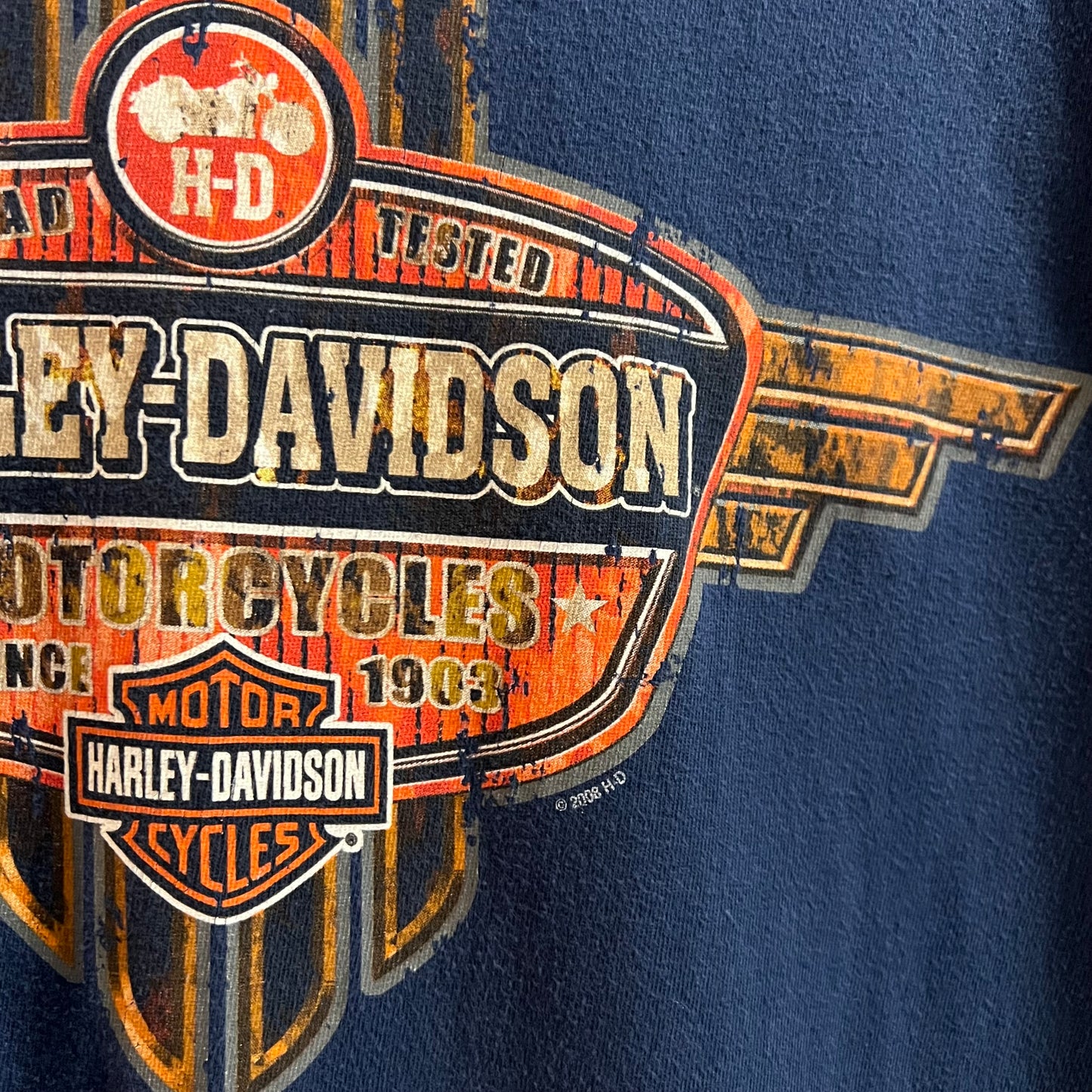 2008 Harley Davidson Wausau, Wisconsin Graphic T-Shirt - Size XL - Navy/Multi