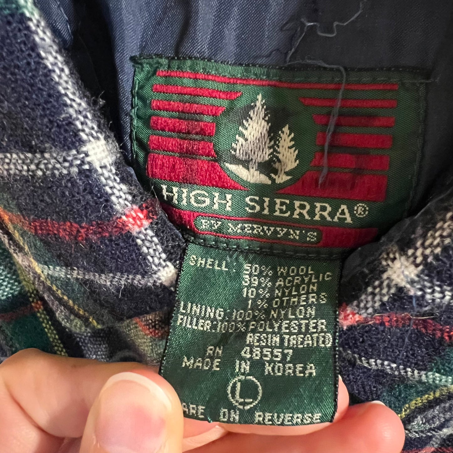 Vintage 80's High Sierra Plaid Quilted Wool Blend Flannel Shirt - Size Large - Multi/Plaid