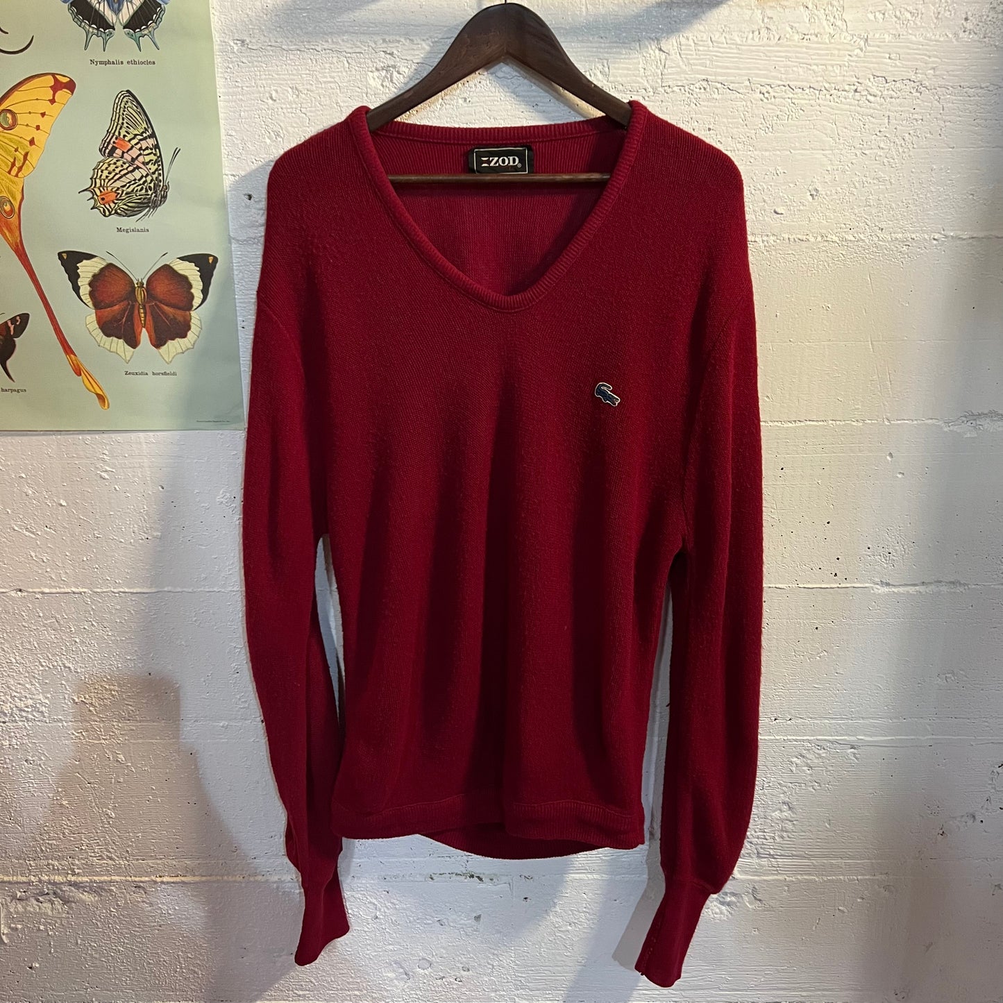 Vintage 1950's Izod Lacoste Wool Knit Sweater - Size L - Made In USA - Burgundy