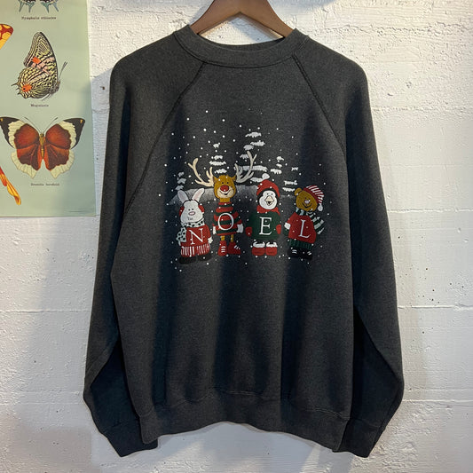 Vintage Christmas "Noel" Raglan Sleeve Crewneck Sweatshirt - Size XL - Made In USA