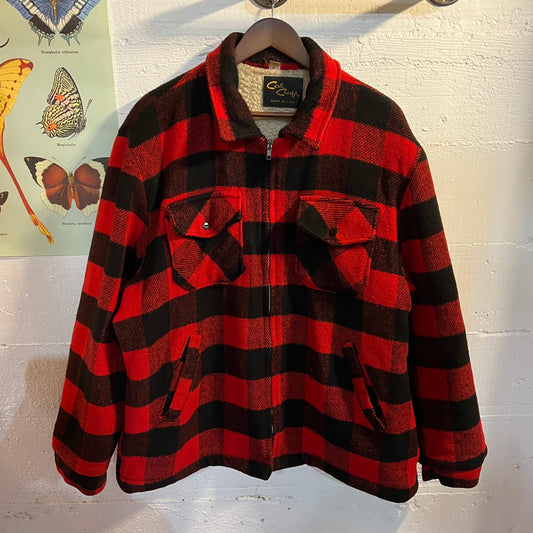 Vintage Cal Craft Buffalo Plaid Sherpa Lined Flannel Jacket - Size XL - Made In USA