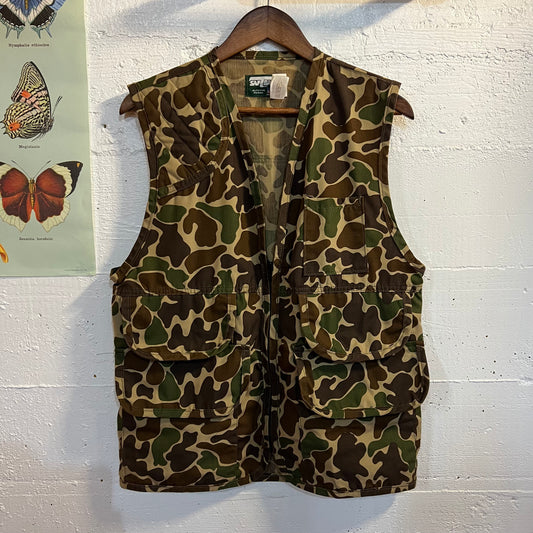 Vintage Saf-T-Bak Duck Camo Hunting Vest - Size Small - Made In USA