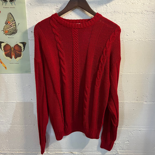 Vintage 1980's Concrete Knit Sweater - Size XL - Red