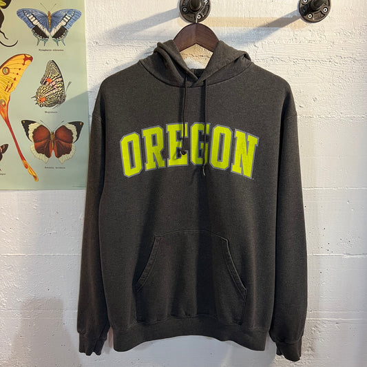 Vintage Champion Distressed Oregon Hoodie - Size Medium - Neon Yellow/Grey