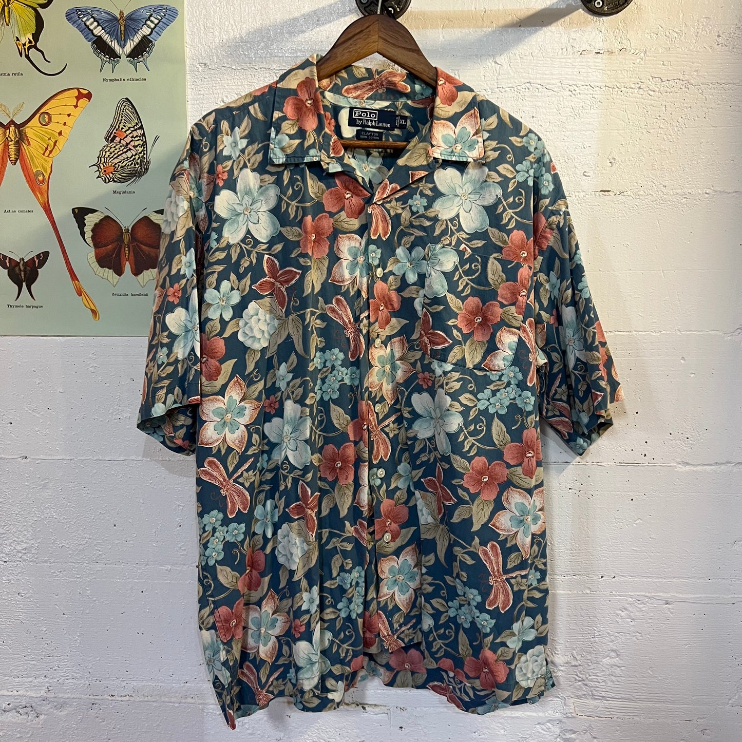 Vintage Polo Ralph Lauren Floral Print Loop Collar Shirt Size XL
