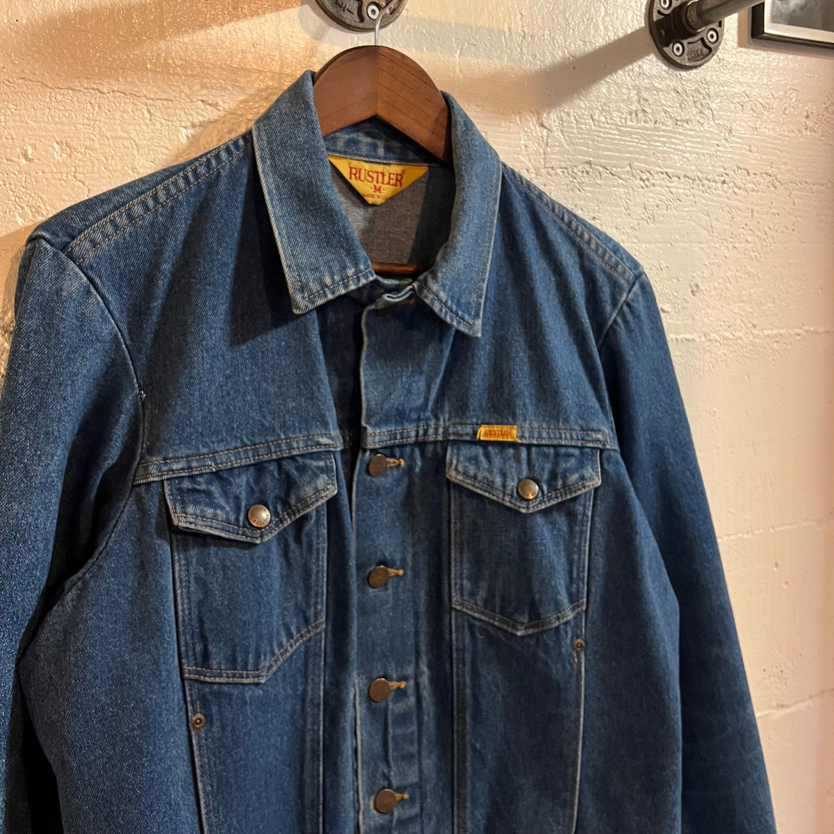 Vintage 1980's Rustler Blue Bell Denim Trucker Jacket - Size Medium - Made In USA - 100% Cotton