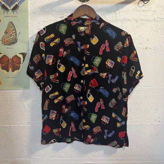 Vintage All Over Print Rayon Shirt -  Size Medium - Made In USA