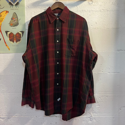 Vintage Polo Ralph Lauren Plaid Cotton Flannel Shirt - Size L - Made In Macau (USA)