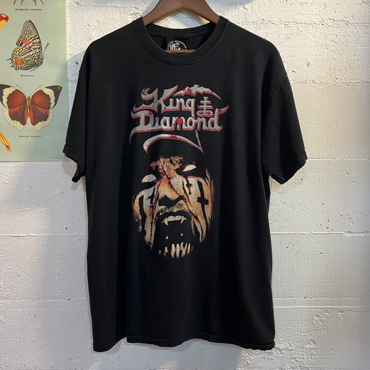 Vintage Y2K King Diamond Face T-Shirt - Size XL - Faded Black