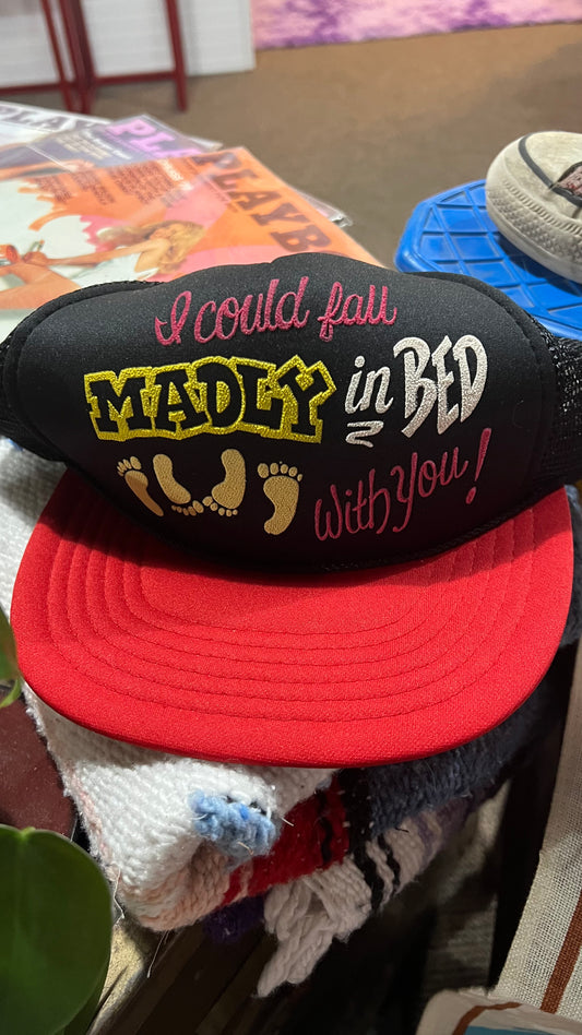 Vintage 1970's Funny Madly In Bed Trucker Hat OS